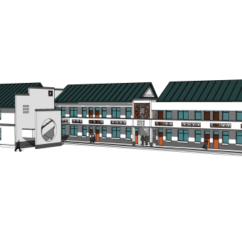 新中式徽派建筑草图大师模型，古建民俗sketchup模型免费下载