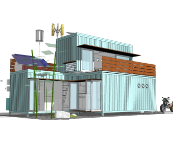 工业风集装箱住宅su模型下载，住宅外观草图大师模型分享