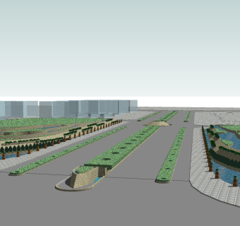 现代邻水道路景观草图大师模型，邻水道路景观sketchup模型下载