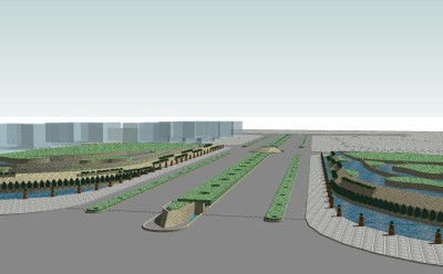 现代邻水道路景观草图大师模型，邻水道路景观sketchup模型下载