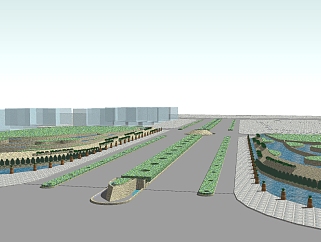 现代邻水道路景观草图大师模型，邻水道路景观sketchup模型下载