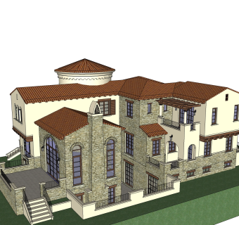 欧式别墅外观草图大师模型，SU模型免费下载