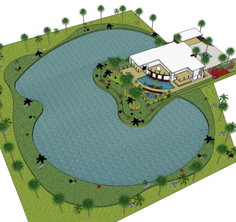 现代泳池别墅草图大师模型，别墅SU模型下载