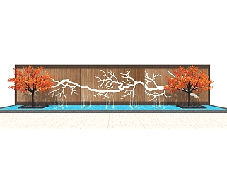中式水景墙草图大师模型，水景墙sketchup模型下载