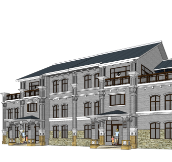 现代独栋别墅草图大师模型下载，独栋别墅sketchup模型