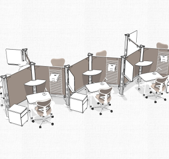 现代屏风卡位办公桌草图大师模型，办公桌skp模型下载