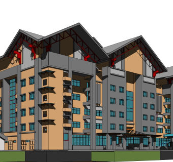 新中式办公楼草图大师模型，办公楼sketchup模型免费下载