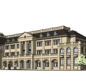 欧式酒店草图大师模型，酒店sketchup模型免费下载