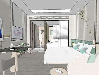 <em>北欧风</em>酒店客房草图模型，室内设计草图模型sketchup...