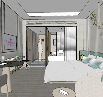 北欧风酒店客房草图模型，室内设计草图模型sketchup下载