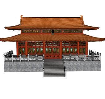 中式古建佛寺sketchup模型下载