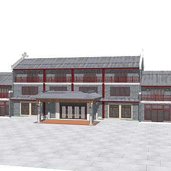 中式居住建筑草图大师模型，古建民俗sketchup模型免费下载