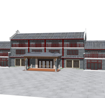 中式居住建筑草图大师模型，古建民俗sketchup模型免费下载