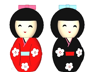 日式和服<em>娃娃</em>摆件草图大师模型,现代装饰品su模型下载