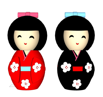 日式和服娃娃摆件草图大师模型,现代装饰品su模型下载