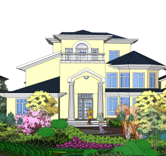 欧式花园别墅外观草图大师模型，SU模型免费下载