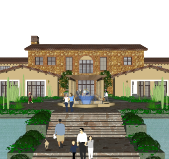 欧式酒店草图大师模型，酒店sketchup模型免费下载