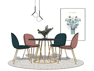 北欧圆形餐桌椅<em>组合</em>su模型，简约餐桌sketchup模型下载