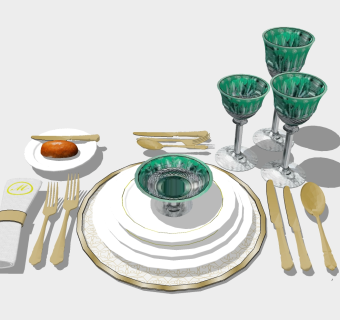  现代餐具草图大师模型，餐具sketchup模型下载