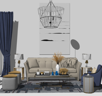 简欧餐桌椅沙发组合草图大师模型，椅沙发组合sketchup模型下载