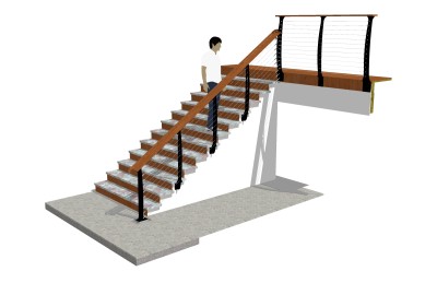 现代单跑楼梯草图大师模型，单跑楼梯sketchup模型免费下载