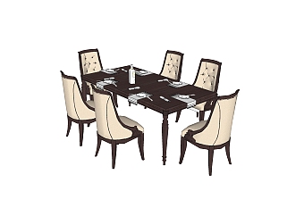 <em>美式</em>餐桌椅免费su模型，餐桌椅草图大师模型下载