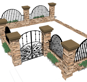 欧式院门院墙草图大师模型，院门院墙sketchup模型免费下载