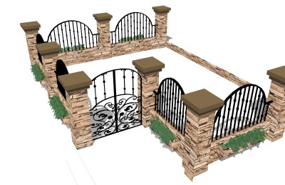 欧式院门院墙草图大师模型，院门院墙sketchup模型免费下载
