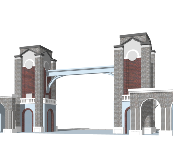 欧式小区入口草图大师模型，小区入口sketchup模型免费下载