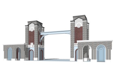 欧式小区入口草图大师模型，小区入口sketchup模型免费下载
