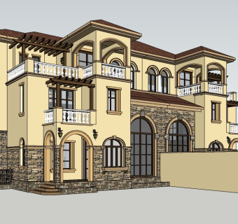 欧式连排别墅su模型方案下载，sketchup别墅草图大师模型