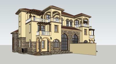 欧式连排别墅su模型方案下载，sketchup别墅草图大师模型