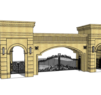 欧式入口大门草图大师模型下载，入口大门sketchup模型