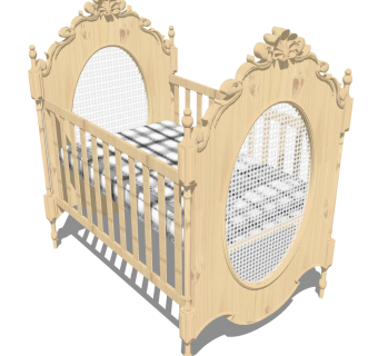 北欧婴儿床草图大师模型，婴儿床skb文件