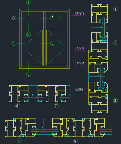 最齐全平开窗CAD结构图，平开窗CAD施工图纸下载