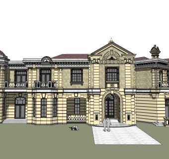 法式别墅外观草图大师模型，别墅外观sketchup模型免费下载