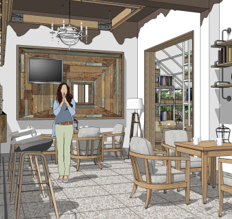 现代花园餐厅草图大师模型，花园餐厅sketchup模型下载