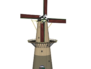 现代大型复古风车skp模型，风车su模型下载