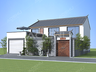 中式农村二层楼房自建房设计图纸，带院子新款两层小别墅带车库下载