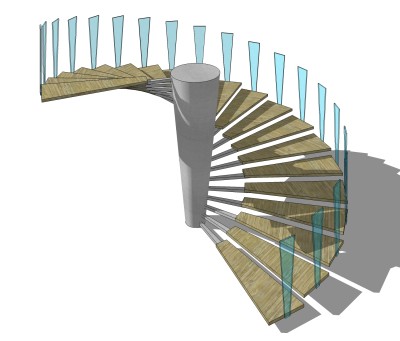 现代旋转楼梯免费su模型，楼梯sketchup模型下载