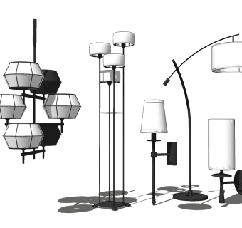 中式落地灯灯具组合草图大师模型，落地灯灯具组合 sketchup模型下载