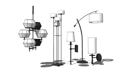 中式落地灯灯具组合草图大师模型，落地灯灯具组合 sketchup模型下载