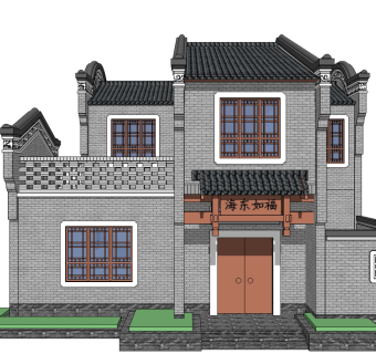 中式四合院别墅su模型下载、中式四合院别墅草图大师模型下载
