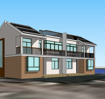 现代连排别墅su模型下载，sketchup别墅草图大师模型