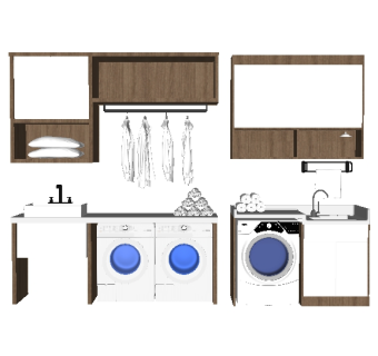 现代洗衣机阳台柜组合su模型，洗衣机阳台柜组合草图大师模型下载