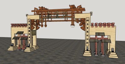 新中式牌坊门头SU模型下载，门头skb模型分享