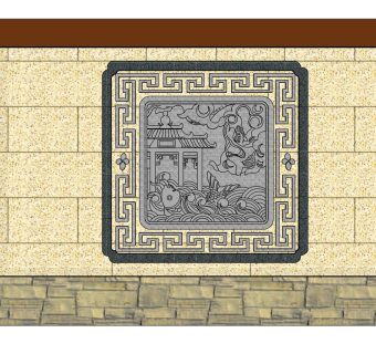 中式景观墙skp文件下载，景观墙SU模型