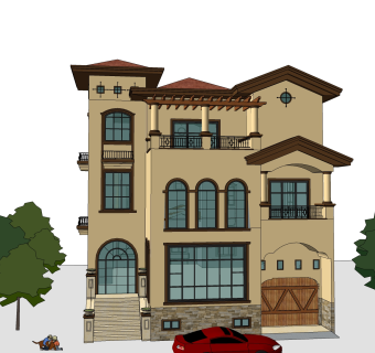 中式别墅草图大师模型，别墅sketchup模型