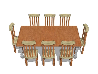 中式餐桌椅草图大师模型，餐桌椅skb文件下载