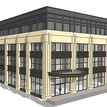 欧式售楼处建筑方案草图大师模型，建筑构件sketchup模型免费下载